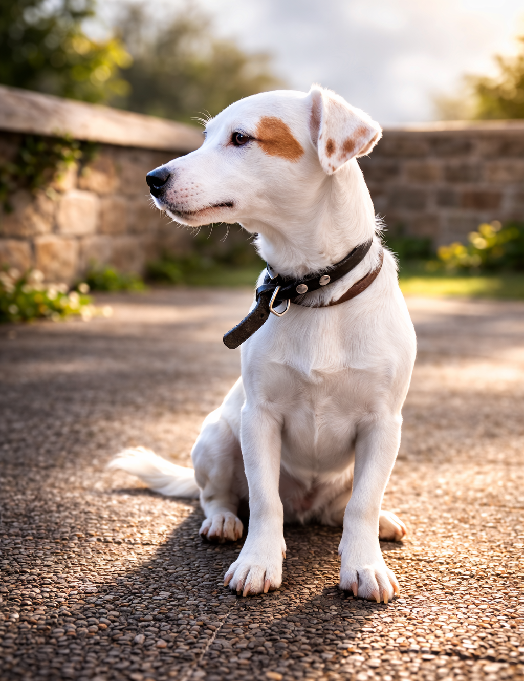 Chien mignon assis qui regarde loin