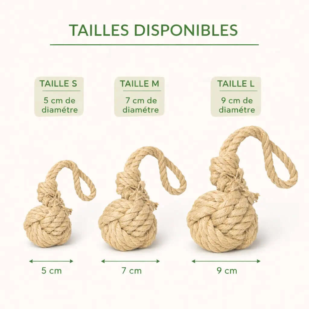Guide des tailles boule canine en corde — S M L