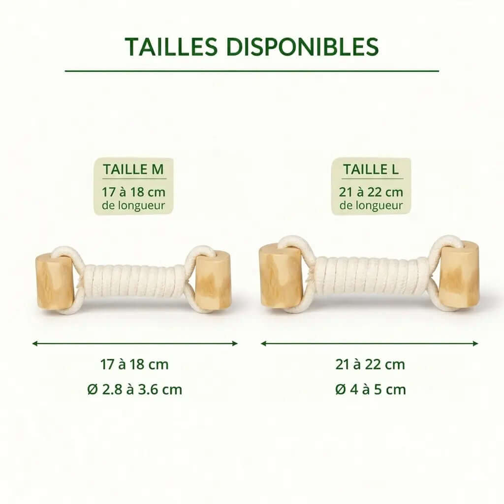 Guide des tailles os en corde pour chien 